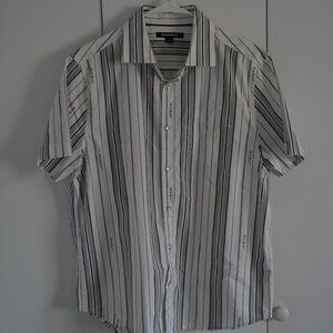 Karl Lagerfeld M Medium short sleeve pearlescent button snap black white stripe